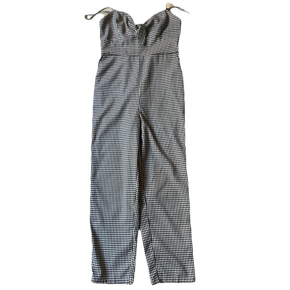 Forever 21 Black White Check Jumpsuit Size Medium Sleeveless Bow - Picture 1 of 8